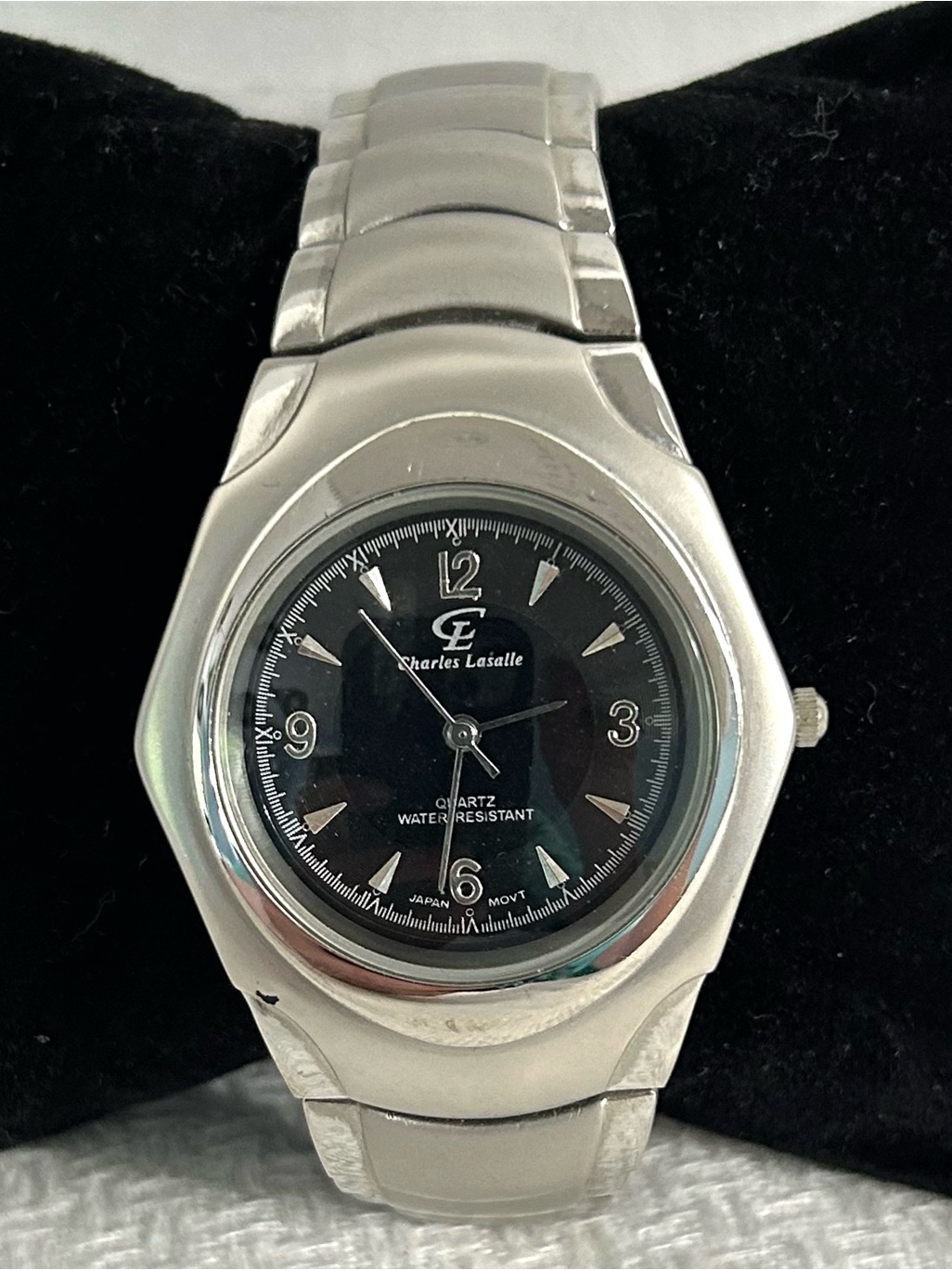 Mens Silver Stainless Steel Watch With Black Dial